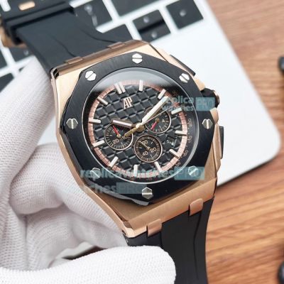 Copy Audemars Piguet Royal Oak Offshore watch Black Dial Black Bezel Black rubber Strap